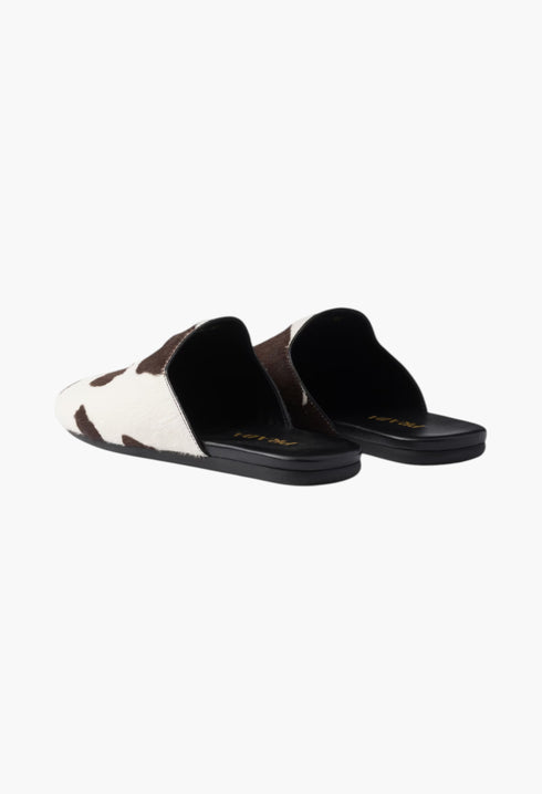 White / Dark Brown - Printed Leather Mules - GLAM MODA